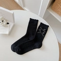 Calze nere stile balletto con fiocchi a pois bianchi e bordi con volant ondulati - Taglia unica / Nero