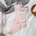Light pink crew socks featuring cute cat ear details and ribbed texture for daily wear - One Size / Light Pink