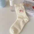 Calze color crema con ricamo barboncino e fiocco rosa 3D in stile accademico - Taglia unica / Bianco