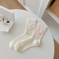 Calze bianche stile balletto giapponese con fiocchi rosa e maglia a trecce vintage - Taglia unica / Beige