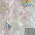 Calcetines japoneses con lazo en degradado blanco y rosa con punta gris y tejido acanalado - Talla única / Lazo Multicolor
