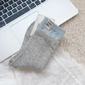 Blue and grey cotton crew socks with happy every day fabric label and heart embroidery - Grey with Cloth Label
