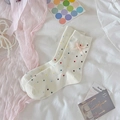 Calcetines blancos con lunares de colores y un lazo de seda rosa suave en el lateral - Talla única / Lazo de Lunares