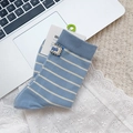 Blue and white striped crew socks with woven brand label and embroidery detail - Blue Stripe