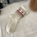 Calze di lana lavorate a maglia avena con fiocchi rossi e motivi Fair Isle - Taglia unica / Bianco Sporco