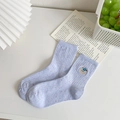 Lavender crew socks with confetti pattern and cute bear embroidery patch for girls - Blue