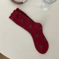 Japanische weinrote Socken mit grauen Punkten und buntem Noppengarn für den Winter - Einheitsgröße / Weinrot Gepunktet Stil