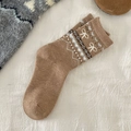 Calze di lana vintage marrone caramello con motivo jacquard a fiocco bianco - Taglia unica / Marrone