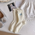 Chaussettes blanches à volants avec broderie bleue Be Nice et petit nœud - Taille unique / Blanc