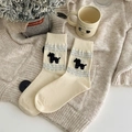 Creamy white crew socks with blue hearts and a small horse embroidery detail - One Size / White Heart