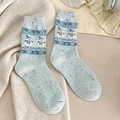 Calze invernali in lana azzurra Fair Isle con motivo a pupazzo di neve e filato colorato - Pupazzo di Neve Blu