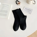 Japanese style black vertical striped crew socks with colorful nep texture yarn - Black