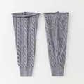 Jambières gris clair en maille torsadée avec motif ajouré pour femmes à la mode - Taille unique / Gris