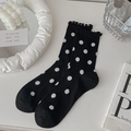 Schwarze Socken im Ballettstil mit weißen Punkten und süßen Rüschenbündchen - Schwarz