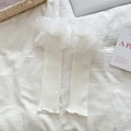 Sweet Lolita white leg warmers with layered organza ruffles and pearl bead accents - One Size / White on White