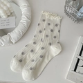 Cremeweiße Socken mit grauen Punkten und verspielten Rüschenbündchen im Ballet-Stil - Beige