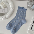 Hellblaue Socken im Ballett-Stil mit grauen Punkten und verspieltem Rüschensaum - Blau