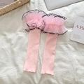 Sweet pink Lolita leg warmers with organza ruffles, white pearls and black trim - One Size / Pink