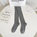 Japanese style minimalist grey ribbed knit knee-high socks for women in soft fabric - One Size / Light Gray