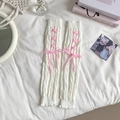 Jambières blanches tricotées Lolita avec rubans à carreaux roses et nœuds - Taille unique / Base Blanche Noeud Rose