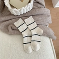Calze crema a righe con puntini colorati e morbida trama in maglia a costine - Taglia unica / Bianco