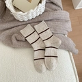Calze color avena con strisce marrone scuro in maglia strutturata stile vintage - Taglia unica / Cachi
