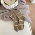 Brown striped crew socks for women featuring a cozy ribbed knit design in earth tones - One Size / Coffee