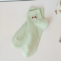 Hellgrüne Baumwollsocken mit süßer Hunde-Stickerei und gerippten Bündchen für Damen - Einheitsgröße / Grün