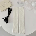 White ribbed knit leg warmers with black ribbon bows for balletcore style - One Size / White with Black Ribbon