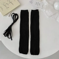 Ballet-style black ribbed knit leg warmers with satin ribbons in a minimalist aesthetic - One Size / Black with Black Ribbon