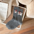 Graue Wollsocken mit süßem Hundemotiv, warme Strickstrümpfe für den Winter im Haus - Einheitsgröße / Dunkelgrau