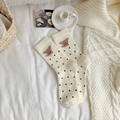 Calze color crema a pois con ricamo a cane in calda lana per l'inverno - Taglia unica / Beige a pois