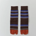 Japanese tabi socks with brown, blue, and orange stripes in split toe design - One Size / Orange (Orange Toe)
