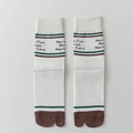 Japanese style split toe socks in beige with green and brown stripes and text motifs - One Size / Coffee (Coffee Toe)
