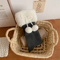 Dark grey knitted long socks with white fleece trim and cute pom-poms for winter - One Size / Dark Gray