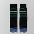 Striped Tabi socks with More Fun text in black, green, and blue color-block design - One Size / Blue (Blue Toe)
