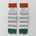 Japanese tabi socks with orange white green stripes and ribbed ankle for women - One Size / Dark Green (Dark Green Toe)