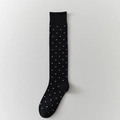 Retro style black calf socks with white polka dot pattern and ribbed cuffs - Black