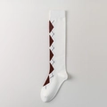 Calze bianche al ginocchio con motivo argyle marrone e nero stile collegiale JK - Taglia unica / Bianco