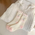 Calze termiche rosa e crema con ricami a cartoni animati e polsini in peluche - Taglia unica / Rosa