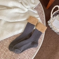Thick wool socks in grey and brown with warm faux shearling cuffs for autumn and winter - One Size / Gray