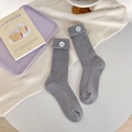 Grey knitted mid-calf socks with thick turnover cuffs and cute cherry patch detail - One Size / Gray
