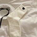 Beige cotton mid-calf socks with small black heart embroidery in minimalist style - White with Black Heart