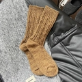 Calze di lana lavorate a trecce color ocra da donna, spesse calze termiche invernali stile retrò - Taglia unica / Giallo zenzero