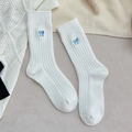 Witte kasjmier mix sokken met blauwe strik borduursel voor een zoete meisjesstijl - Eén maat / Wit