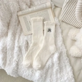 Calze a metà polpaccio in maglia color crema con ricamo carlino e volant - Taglia unica / Bianco