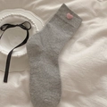 Chic grey mid-calf socks featuring a cute pink plush heart detail on a white background - Light Gray (Pink Heart)