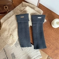Dark grey ribbed knit leg warmers with metal logo tag and fold-over cuff design - Dark Gray
