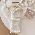 Jambières blanches en tricot avec bords en dentelle crème et nœuds en soie élégants - Taille unique / Blanc