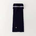 Dunkelblaue Rippstrick-Beinstulpen mit weißem Streifen und goldener Zierschnalle für Damen - Einheitsgröße / Marineblau